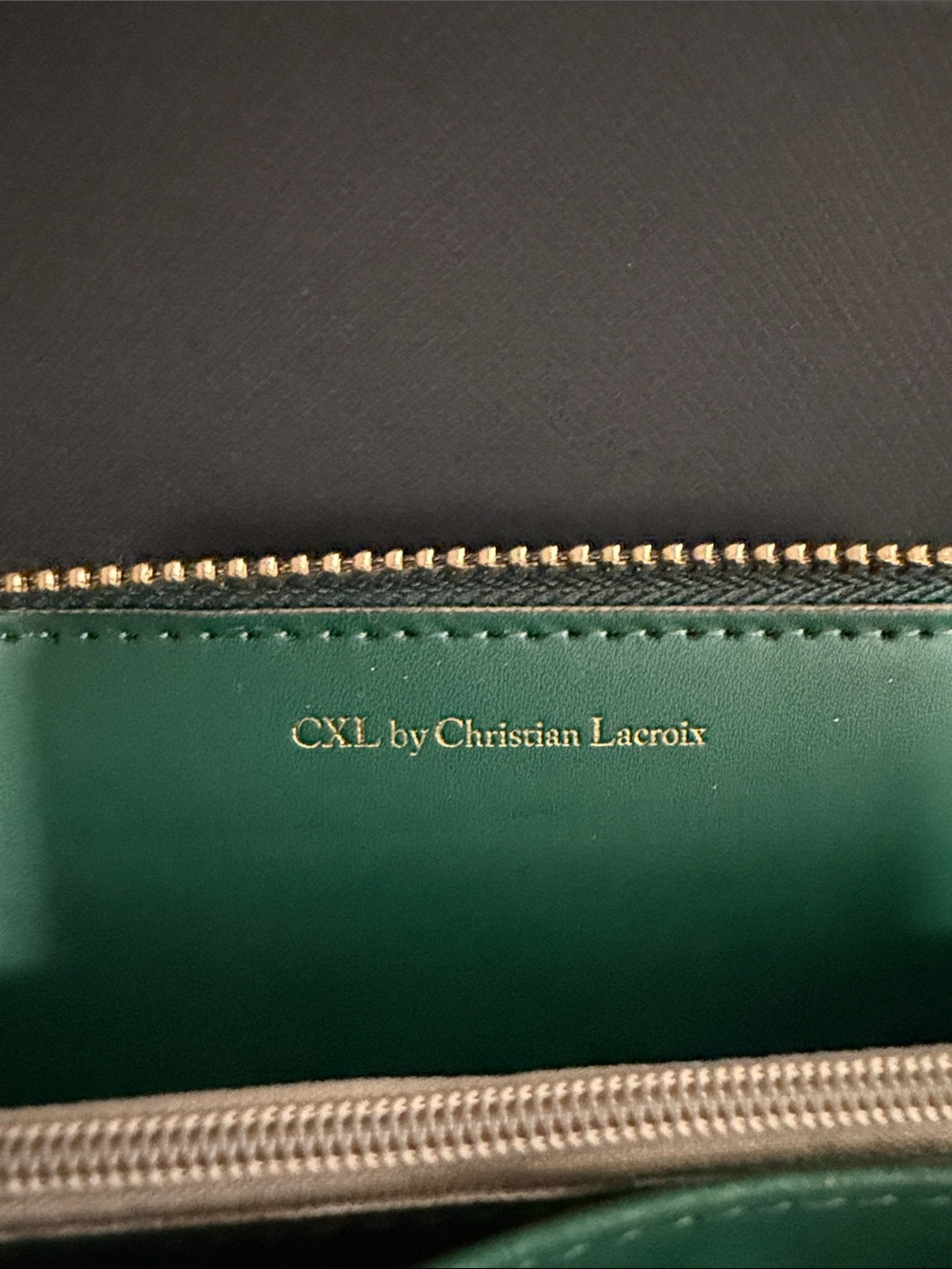 Christian Lacroix Dark Green Zip-Around Wristlet with Gold Logo - Picture 7 of 7